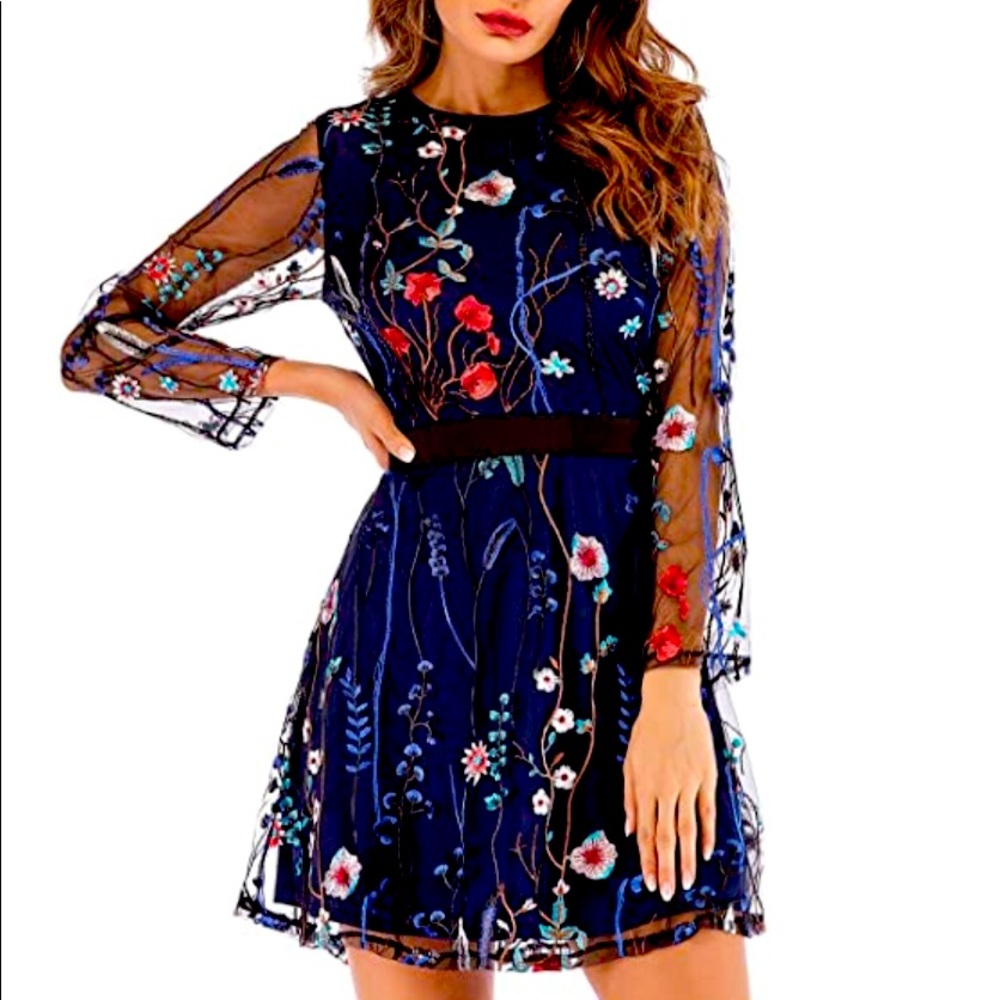Beautiful embroidery navy dress.